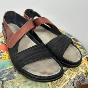 Naot Leather Sandals Womens 40 Black Brown Good Comfort Pleated Hook and Loop